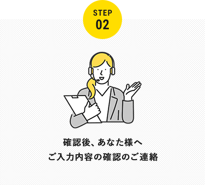 STEP02 確認後、あなた様へご入力内容の確認のご連絡